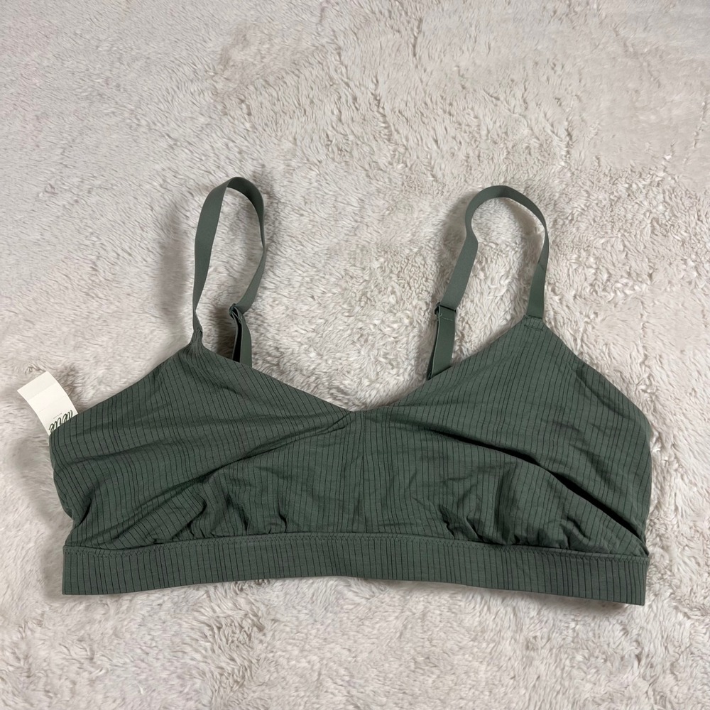 Aerie Ribbed V-Neck Bralette Olive Green Adjustable Straps XL 069-2694-3249-368